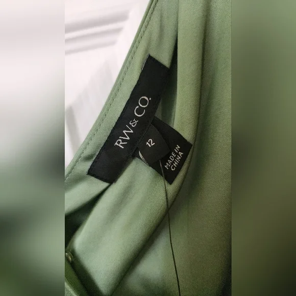 RW&Co NWT Satin Midi Cocktail Dress with Removable Flower Sash in Shale Green 12 - Picture 11 of 15